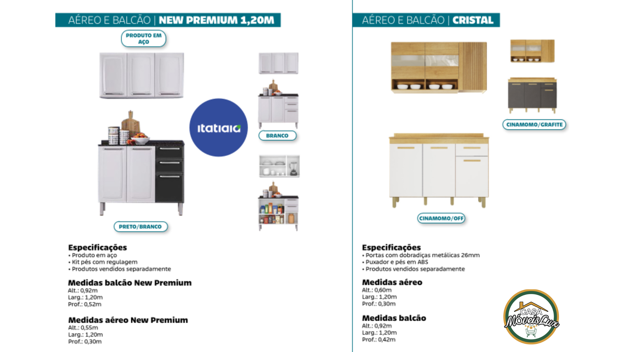AÉREO E BALCÃO NEW PREMIUM 1,20M & AÉREO E BALCÃO CRISTAL