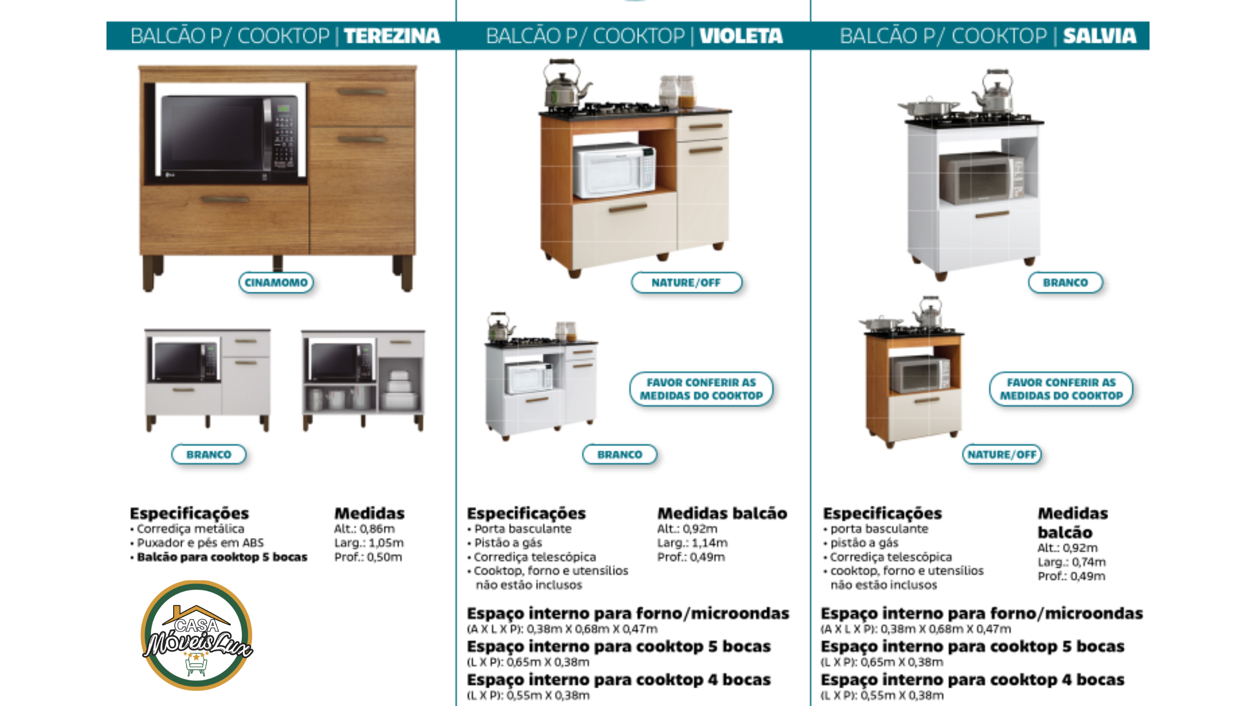 BALCÃO P COOKTOP TEREZINA & BALCÃO P COOKTOP VIOLETA & BALCÃO P COOKTOP SALVIA