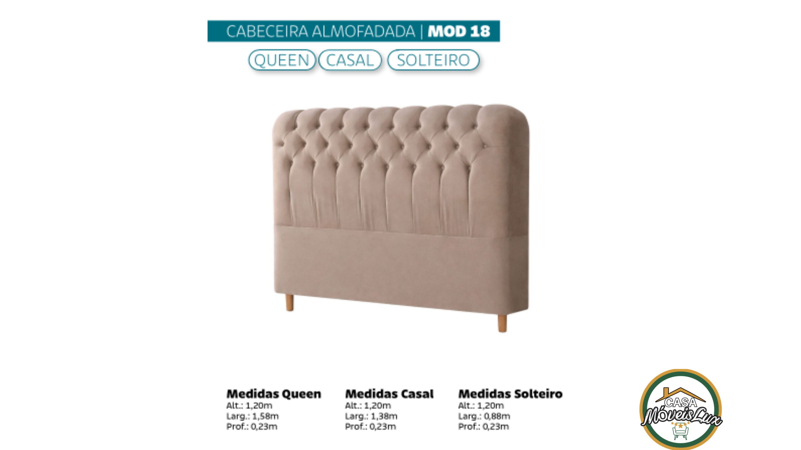 CABECEIRA ALMOFADADA MOD 18 - QUEEN CASAL e SOLTEIRO