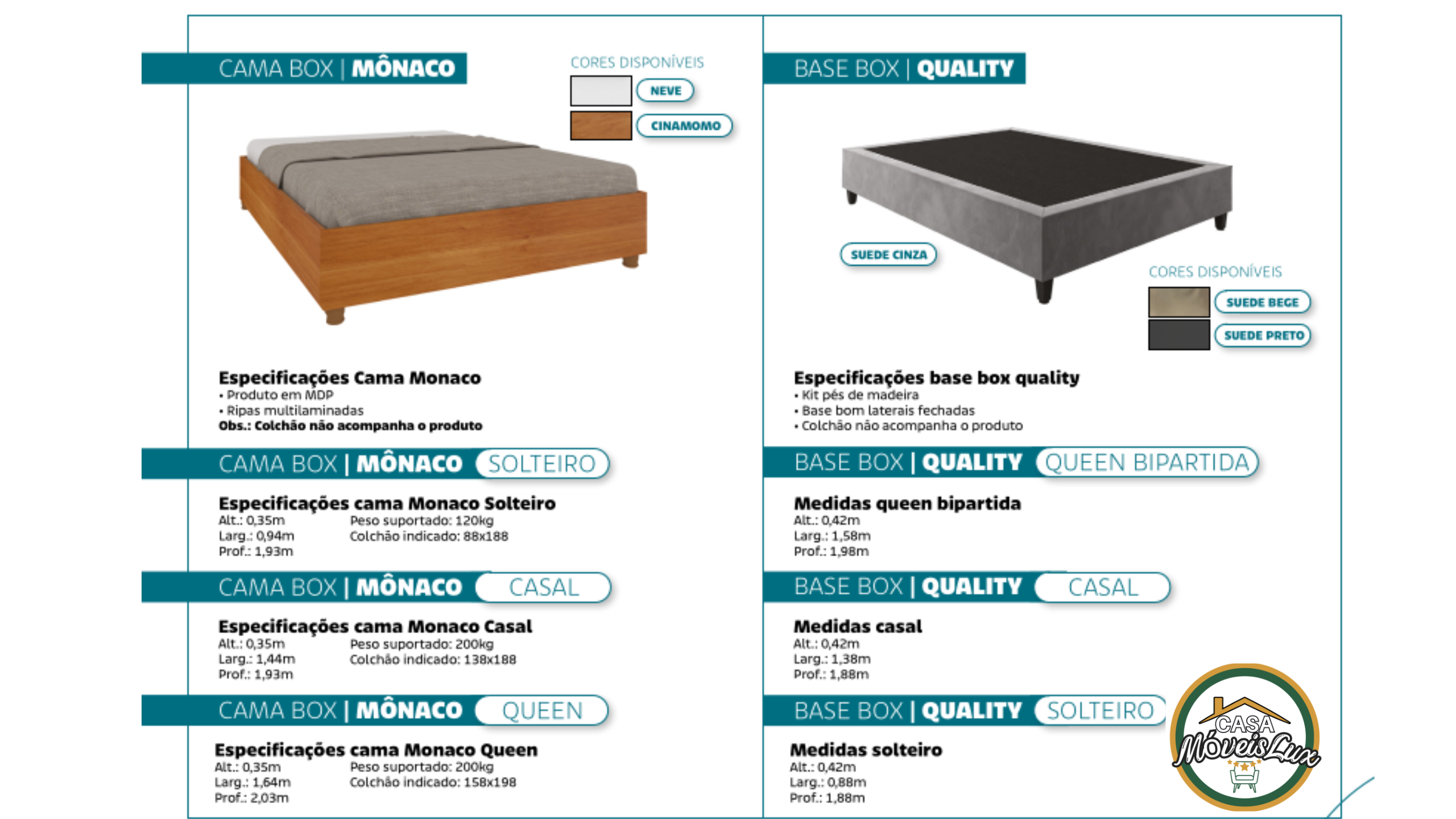 CAMA BOX MÔNACO e BASE BOX QUALITY