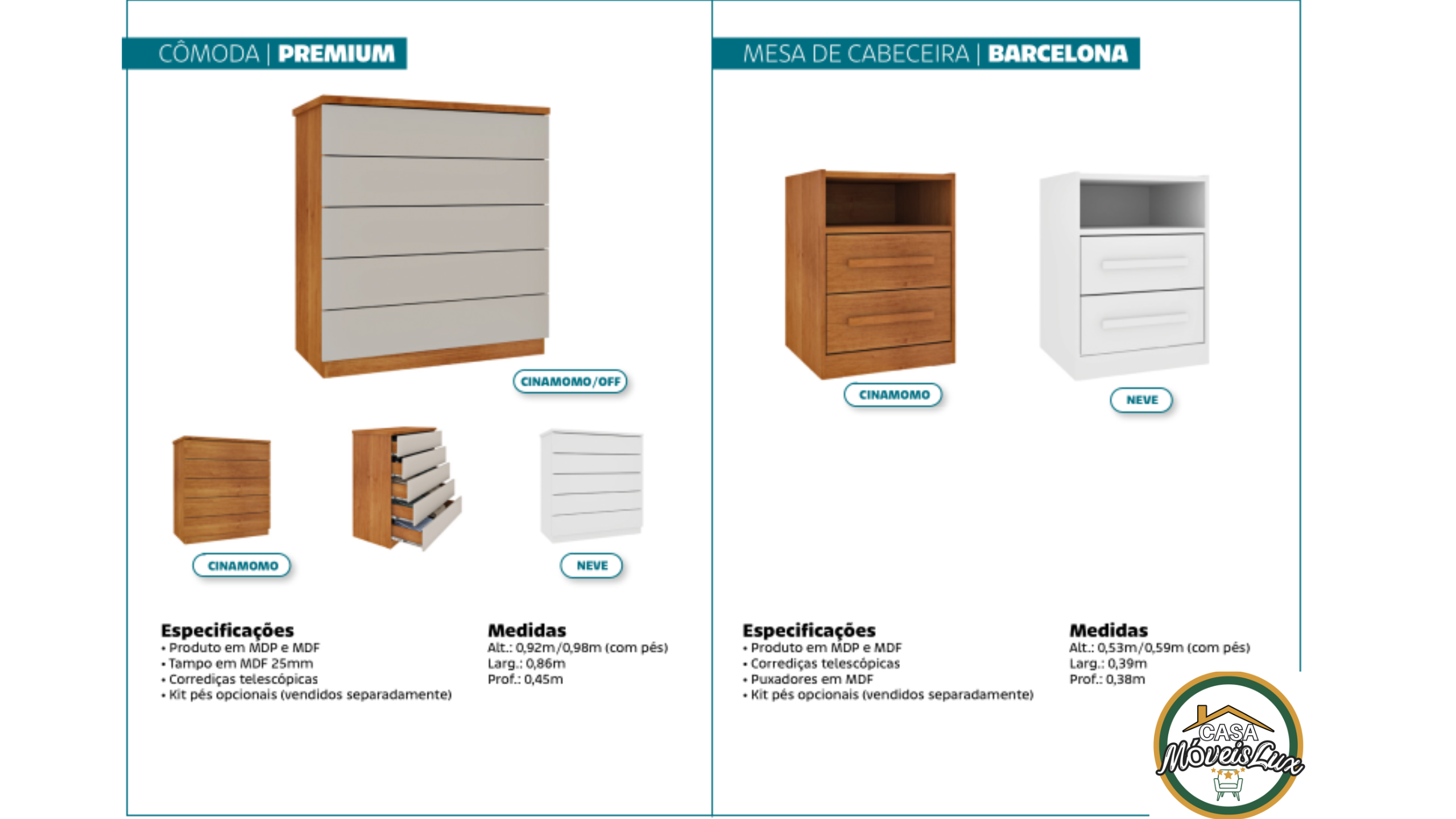 CÔMODA PREMIUM e MESA DE CABECEIRA BARCELONA